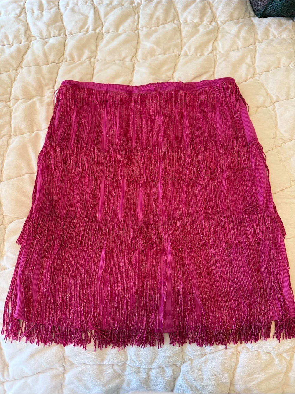 Fuchsia Beaded Fringe Mini Skirt - Women